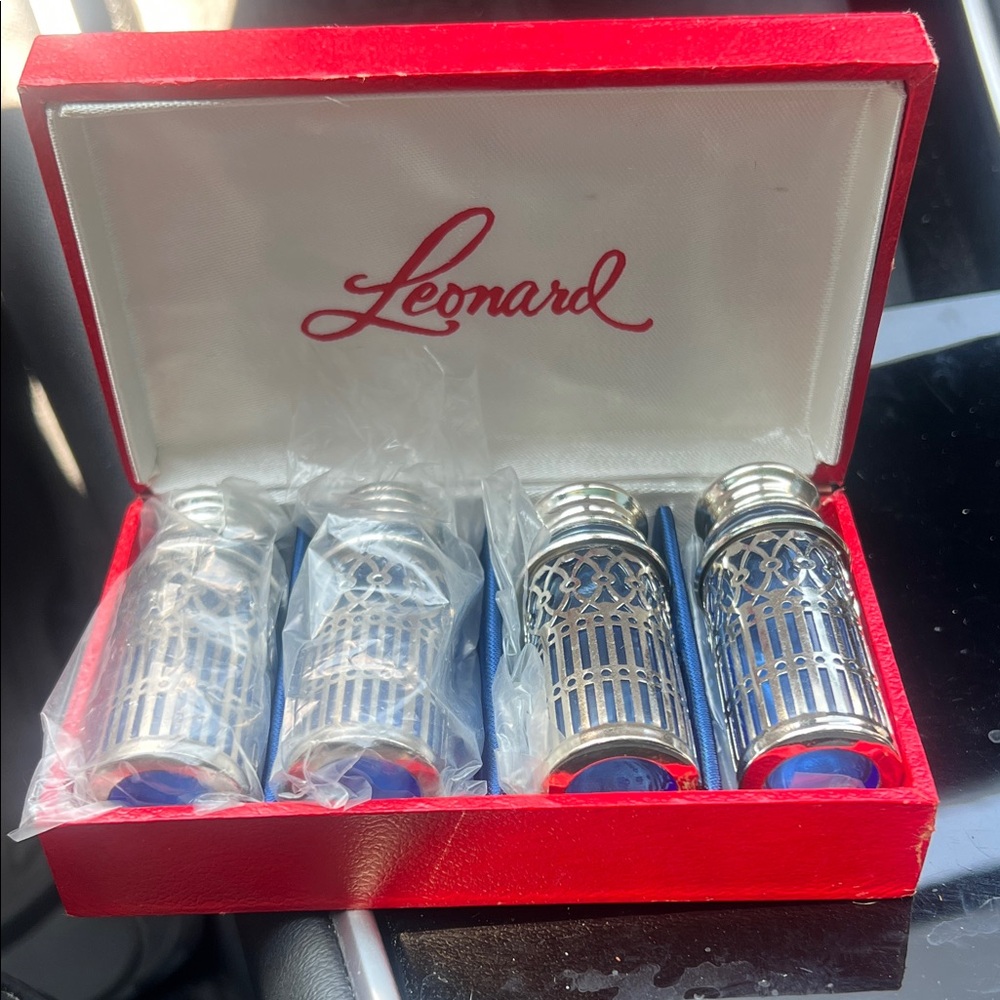 Vintage MCM Leonard Silver and Red Salt and Pepper Shakers Set